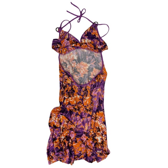 Vtg Just Cavalli Orange and Purple Floral Open Back Dress w- Convertible Straps - Picture 4 of 7